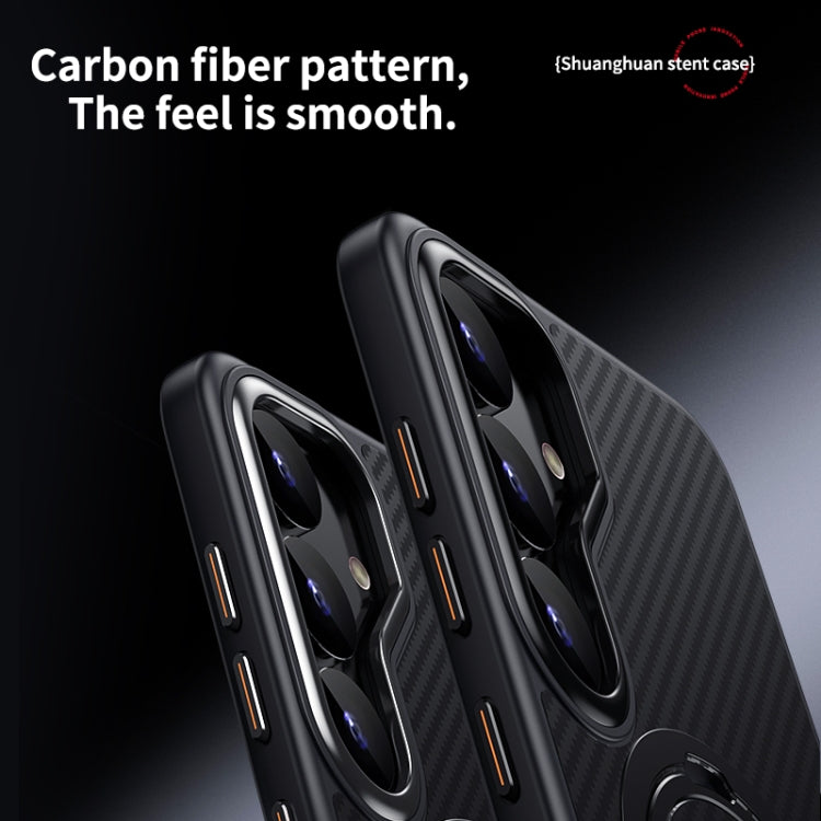 For Samsung Galaxy S25 5G Double Ring MagSafe Holder Carbon Fibre Phone Case(Silver) by buy2fix