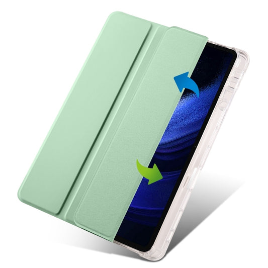For iPad Pro 13 2025 / 2024 3-fold Clear TPU Smart Leather Tablet Case with Pen Slot(Green) by buy2fix