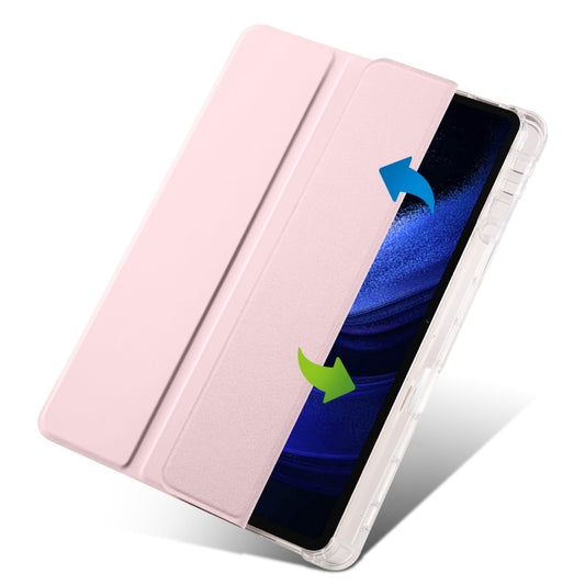 For iPad Pro 13 2025 / 2024 3-fold Clear TPU Smart Leather Tablet Case with Pen Slot(Sand Pink) by buy2fix