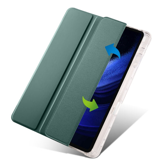 For iPad Air 11 2025 / 2024 3-fold Clear TPU Smart Leather Tablet Case with Pen Slot(Dark Green) by buy2fix