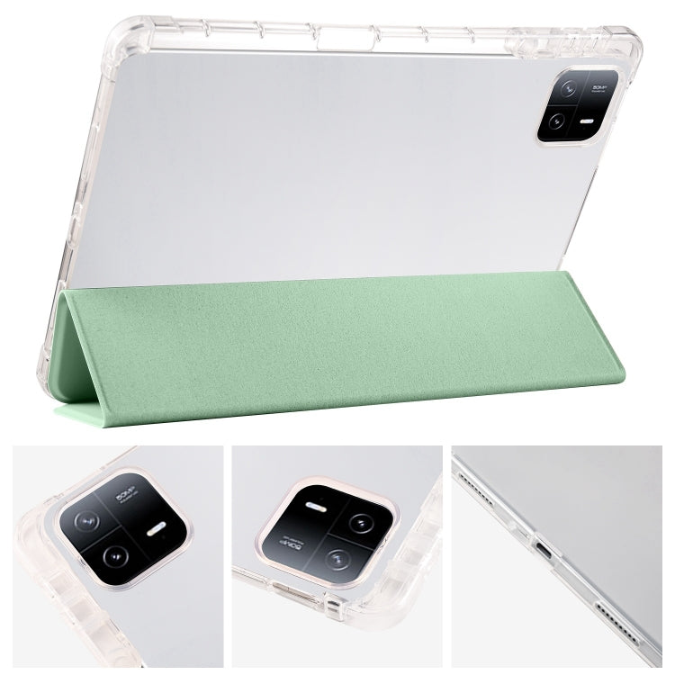 For iPad Air 13 2025 / 2024 3-fold Clear TPU Smart Leather Tablet Case with Pen Slot(Green) - iPad Air 13 2025 / 2024 Cases by buy2fix | Online Shopping UK | buy2fix