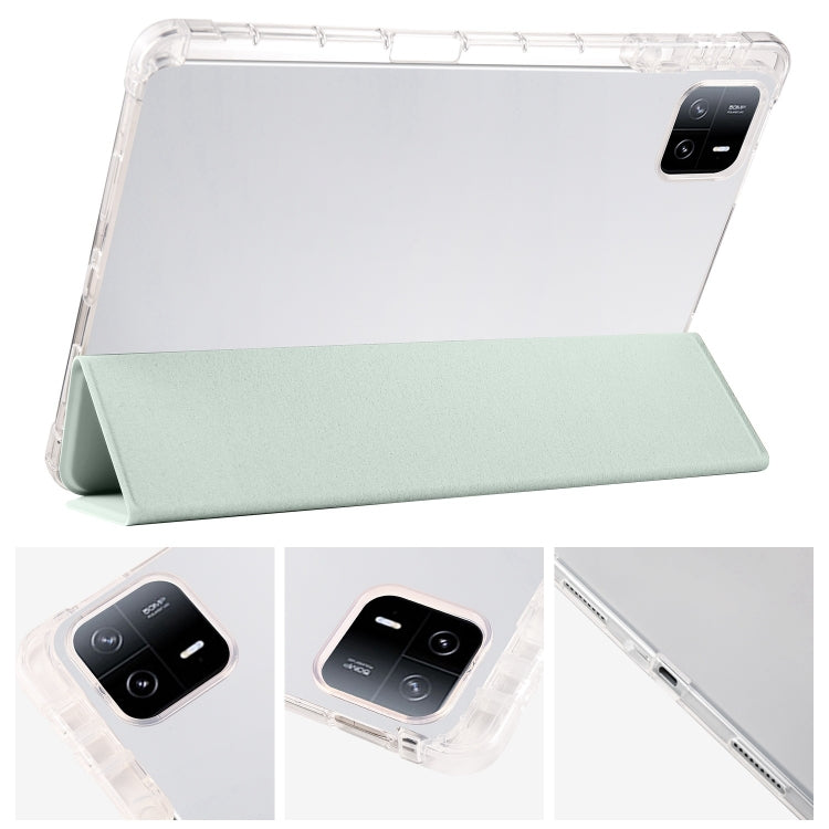 For iPad Air 13 2025 / 2024 3-fold Clear TPU Smart Leather Tablet Case with Pen Slot(Light Green) - iPad Air 13 2025 / 2024 Cases by buy2fix | Online Shopping UK | buy2fix