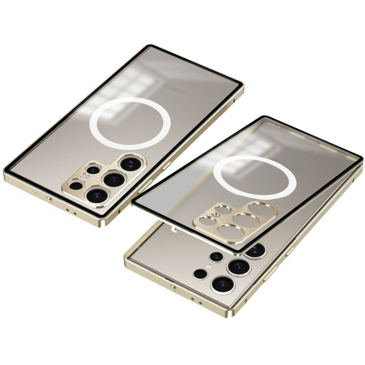 For Samsung Galaxy S24+ 5G Snap Buckle Metal Frame Frosted MagSafe Phone Case(Gold) - Galaxy S24+ 5G Cases by buy2fix | Online Shopping UK | buy2fix