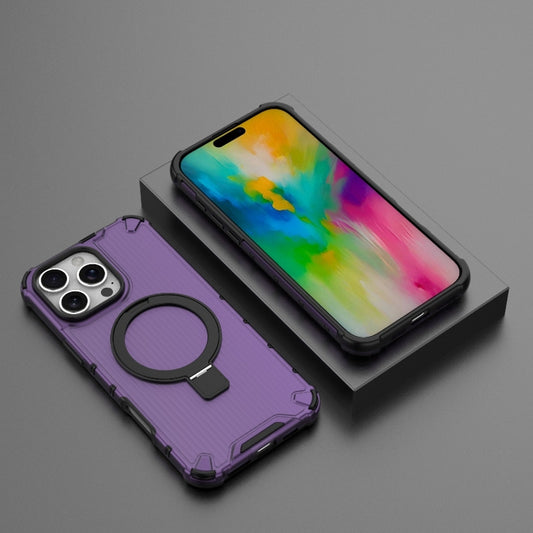 For iPhone 16 Pro Max Grating Holder Shockproof Phone Case(Purple) by buy2fix
