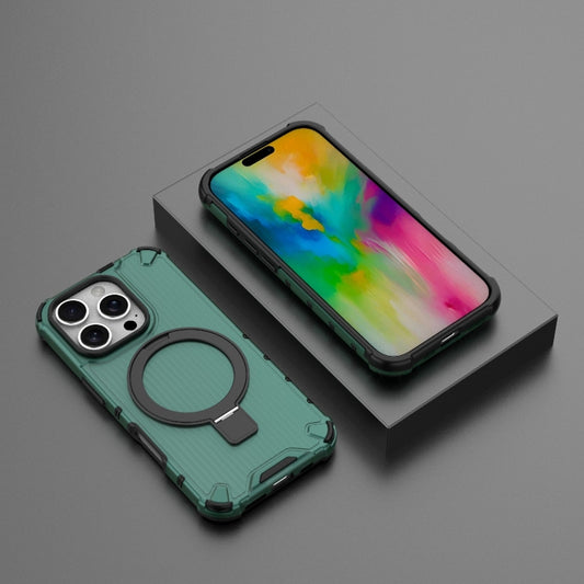 For iPhone 16 Pro Grating Holder Shockproof Phone Case(Green) by buy2fix