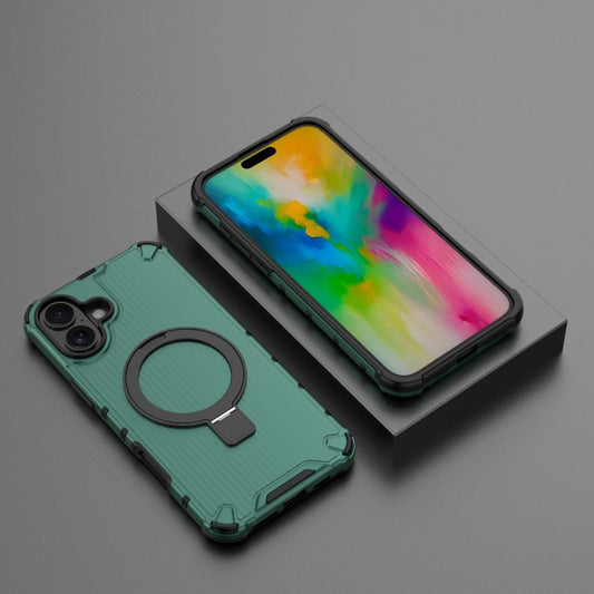 For iPhone 16 Plus Grating Holder Shockproof Phone Case(Green) by buy2fix