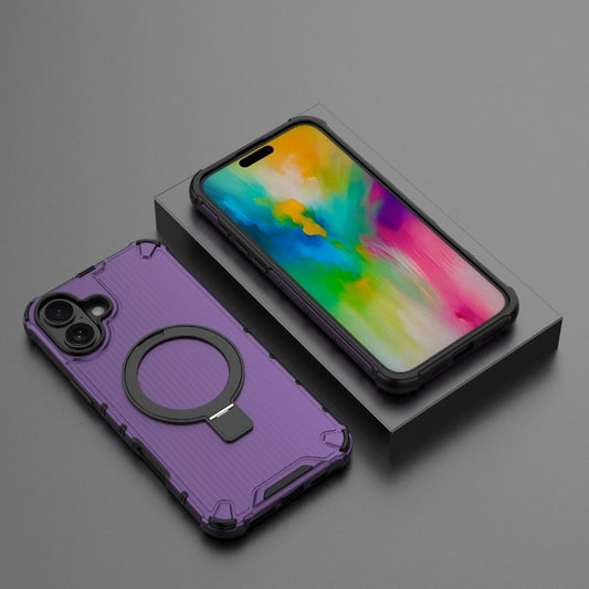 For iPhone 16 Plus Grating Holder Shockproof Phone Case(Purple) by buy2fix