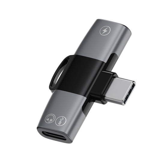 2 in 1 USB-C / Type-C to Dual USB-C / Type-C T-Type Audio Mobile Phone Charging Adapter(Tarnish) by buy2fix