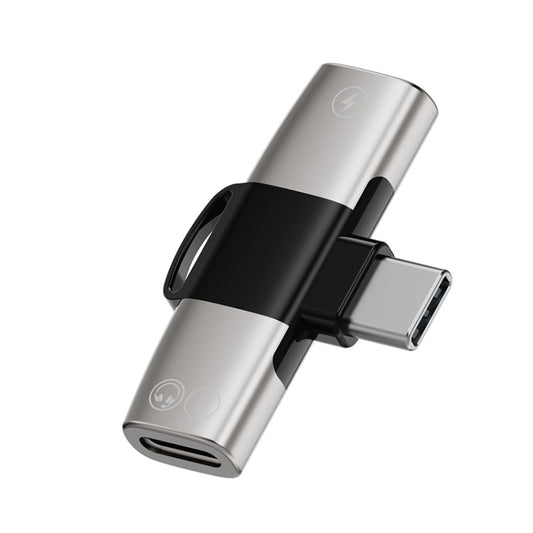 2 in 1 USB-C / Type-C to Dual USB-C / Type-C T-Type Audio Mobile Phone Charging Adapter(Light Gold) by buy2fix