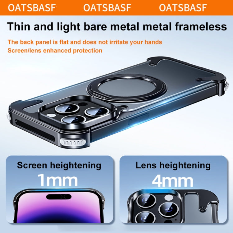 For iPhone 15 Pro 360 Degree Rotation MagSafe Stand Metal Phone Case(Leather Black) - iPhone 15 Pro Cases by buy2fix | Online Shopping UK | buy2fix