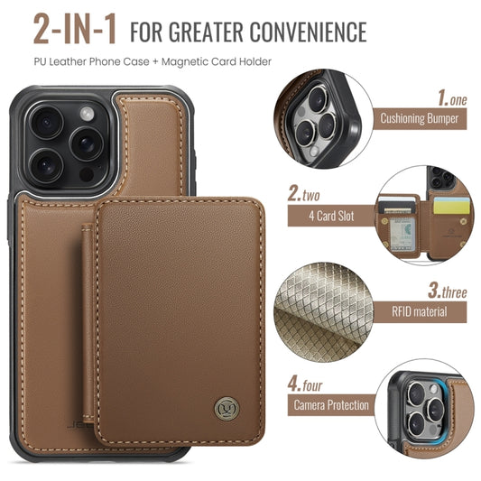 For iPhone 15 JEEHOOD J05 Business Magnetic Style RFID Leather Phone Case(Brown) - iPhone 15 Cases by JEEHOOD | Online Shopping UK | buy2fix