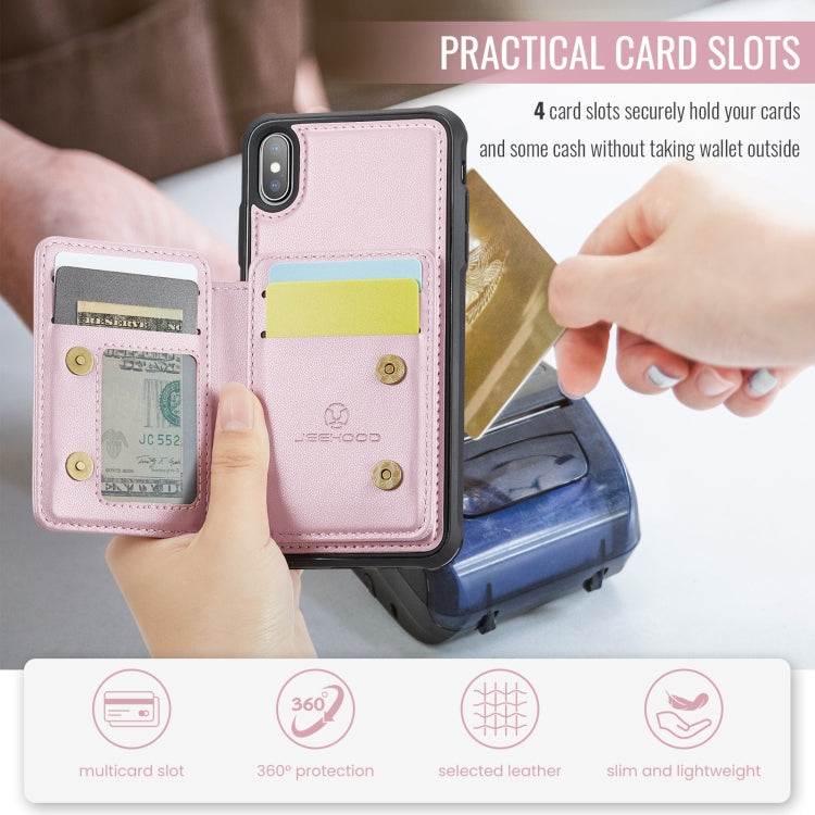 For iPhone X / XS JEEHOOD J05 Business Magnetic Style RFID Leather Phone Case(Pink) - More iPhone Cases by JEEHOOD | Online Shopping UK | buy2fix