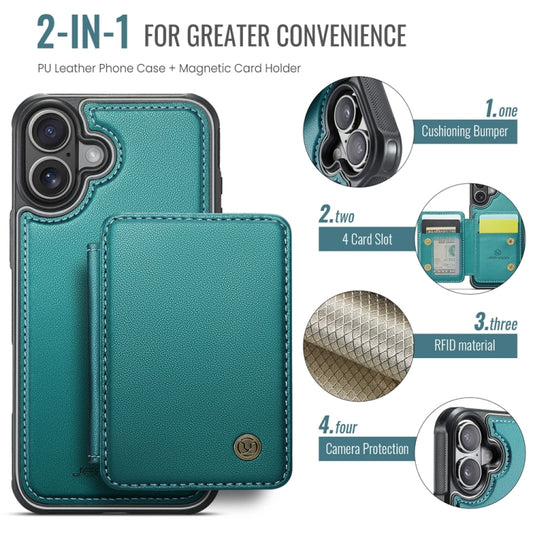For iPhone 16 Plus JEEHOOD J05 Business Magnetic Style RFID Leather Phone Case(Blue Green) by JEEHOOD