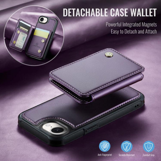For iPhone 16e JEEHOOD J05 Business Magnetic Style RFID Leather Phone Case(Purple) - iPhone 16e Cases by JEEHOOD | Online Shopping UK | buy2fix