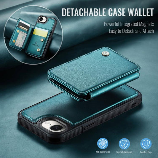 For iPhone 16e JEEHOOD J05 Business Magnetic Style RFID Leather Phone Case(Blue Green) - iPhone 16e Cases by JEEHOOD | Online Shopping UK | buy2fix