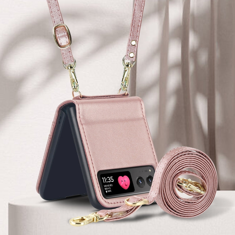 For Motorola Razr 40 Dual Card Slots Folding Phone Case(Rose Gold) by buy2fix