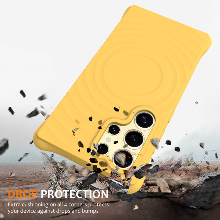For Samsung Galaxy S25 Ultra 5G Wave Texture MagSafe Magnetic Liquid Silicone Phone Case(Yellow) by buy2fix