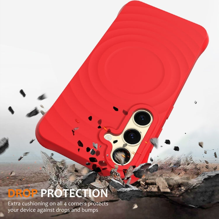 For Samsung Galaxy S25 5G Wave Texture MagSafe Magnetic Liquid Silicone Phone Case(Red) by buy2fix