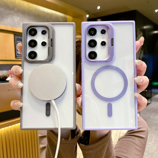 For Samsung Galaxy S22 Ultra 5G Metal Lens Frame Holder MagSafe Phone Case(Blue) by buy2fix