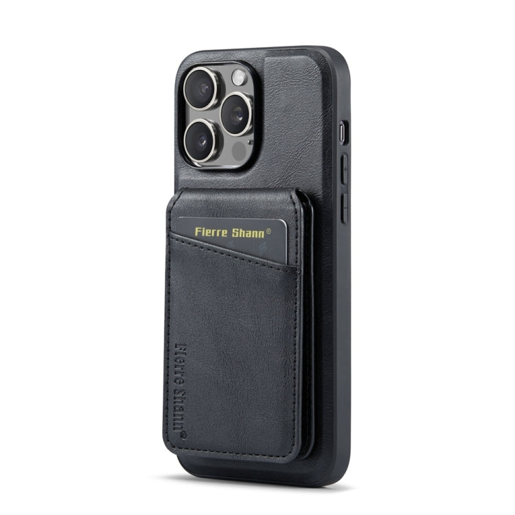For iPhone 15 Pro Fierre Shann Cowhide Vertical Flip Magnetic Card Holder Phone Case(Black) - iPhone 15 Pro Cases by FIERRE SHANN | Online Shopping UK | buy2fix