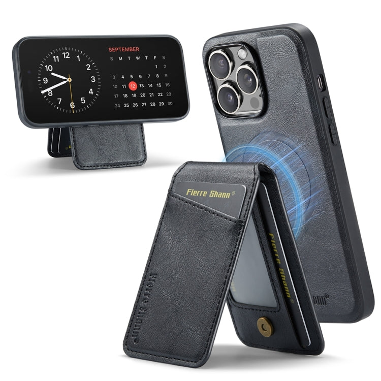 For iPhone 15 Pro Fierre Shann Cowhide Vertical Flip Magnetic Card Holder Phone Case(Black) - iPhone 15 Pro Cases by FIERRE SHANN | Online Shopping UK | buy2fix