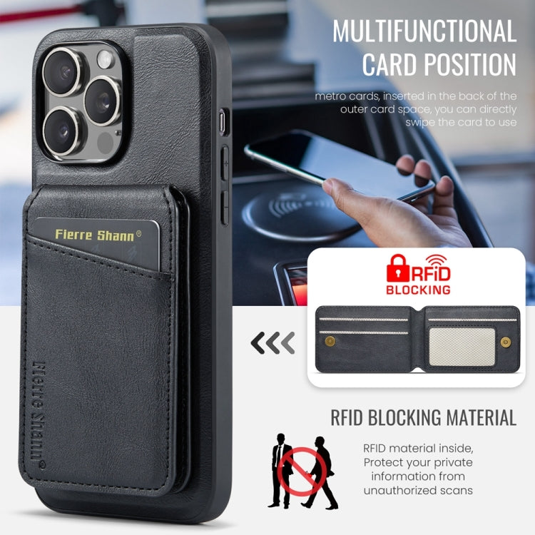 For iPhone 15 Pro Fierre Shann Cowhide Vertical Flip Magnetic Card Holder Phone Case(Black) - iPhone 15 Pro Cases by FIERRE SHANN | Online Shopping UK | buy2fix