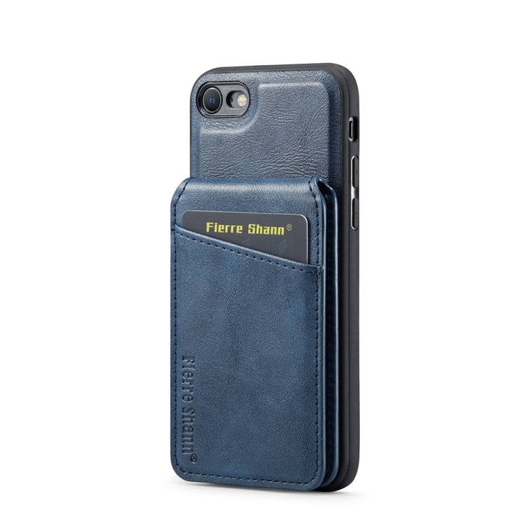 For iPhone SE 2022 / SE 2020 / 8 / 7 Fierre Shann Cowhide Vertical Flip Magnetic Card Holder Phone Case(Blue) - iPhone SE 2022 / 2020 / 8 / 7 Cases by FIERRE SHANN | Online Shopping UK | buy2fix
