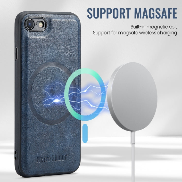 For iPhone SE 2022 / SE 2020 / 8 / 7 Fierre Shann Cowhide Vertical Flip Magnetic Card Holder Phone Case(Blue) - iPhone SE 2022 / 2020 / 8 / 7 Cases by FIERRE SHANN | Online Shopping UK | buy2fix