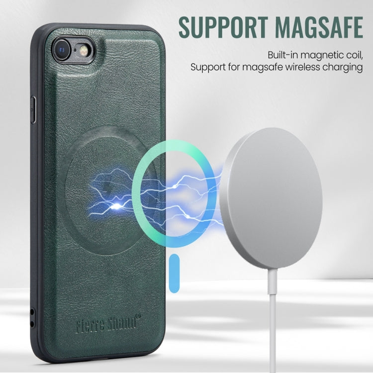 For iPhone SE 2022 / SE 2020 / 8 / 7 Fierre Shann Cowhide Vertical Flip Magnetic Card Holder Phone Case(Green) - iPhone SE 2022 / 2020 / 8 / 7 Cases by FIERRE SHANN | Online Shopping UK | buy2fix