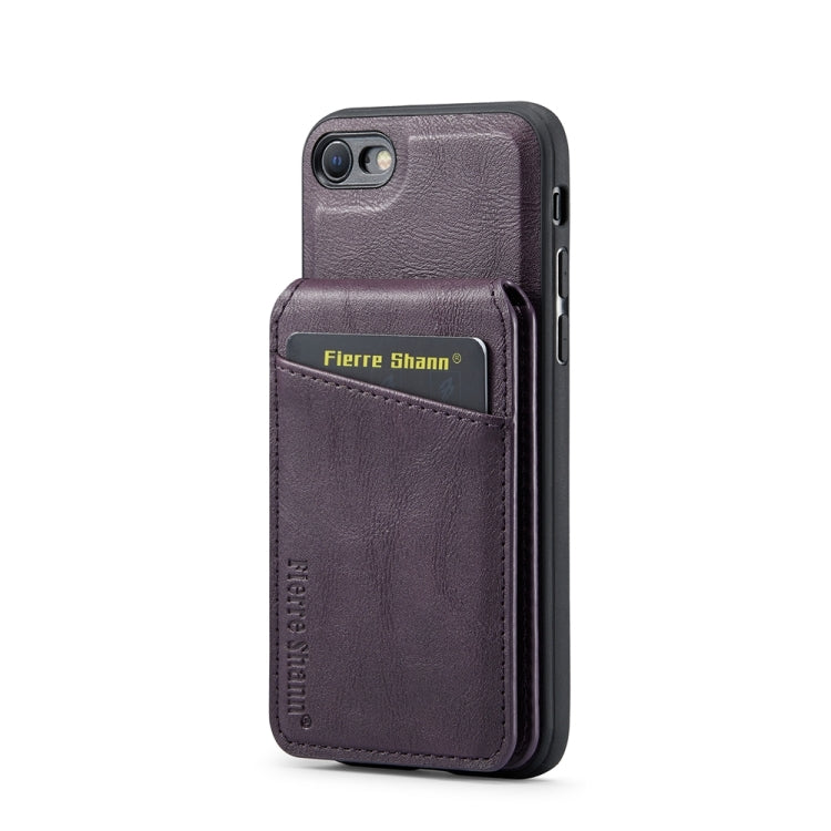 For iPhone SE 2022 / SE 2020 / 8 / 7 Fierre Shann Cowhide Vertical Flip Magnetic Card Holder Phone Case(Purple) - iPhone SE 2022 / 2020 / 8 / 7 Cases by FIERRE SHANN | Online Shopping UK | buy2fix