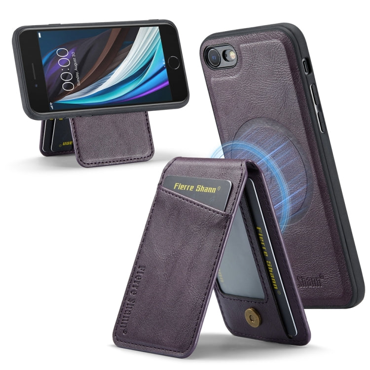 For iPhone SE 2022 / SE 2020 / 8 / 7 Fierre Shann Cowhide Vertical Flip Magnetic Card Holder Phone Case(Purple) - iPhone SE 2022 / 2020 / 8 / 7 Cases by FIERRE SHANN | Online Shopping UK | buy2fix