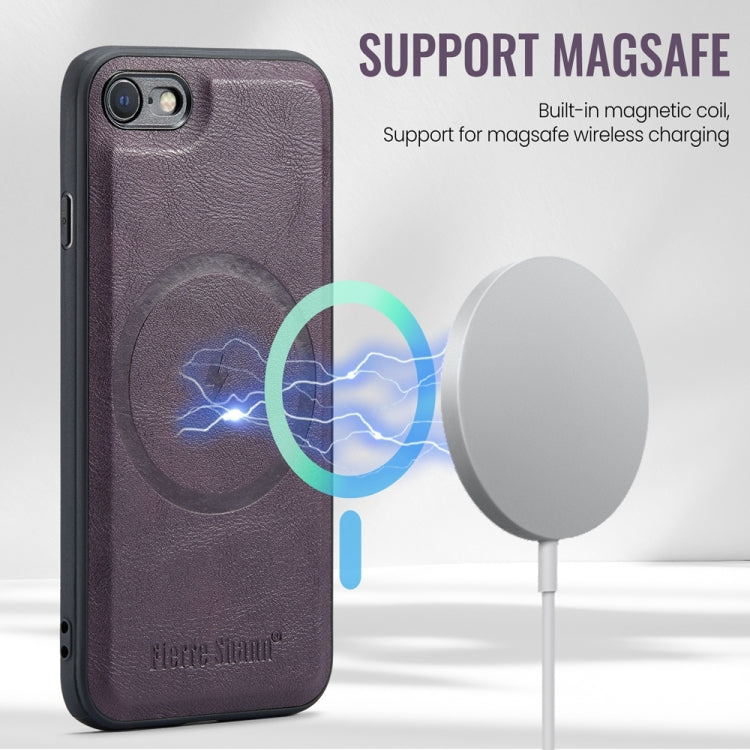 For iPhone SE 2022 / SE 2020 / 8 / 7 Fierre Shann Cowhide Vertical Flip Magnetic Card Holder Phone Case(Purple) - iPhone SE 2022 / 2020 / 8 / 7 Cases by FIERRE SHANN | Online Shopping UK | buy2fix