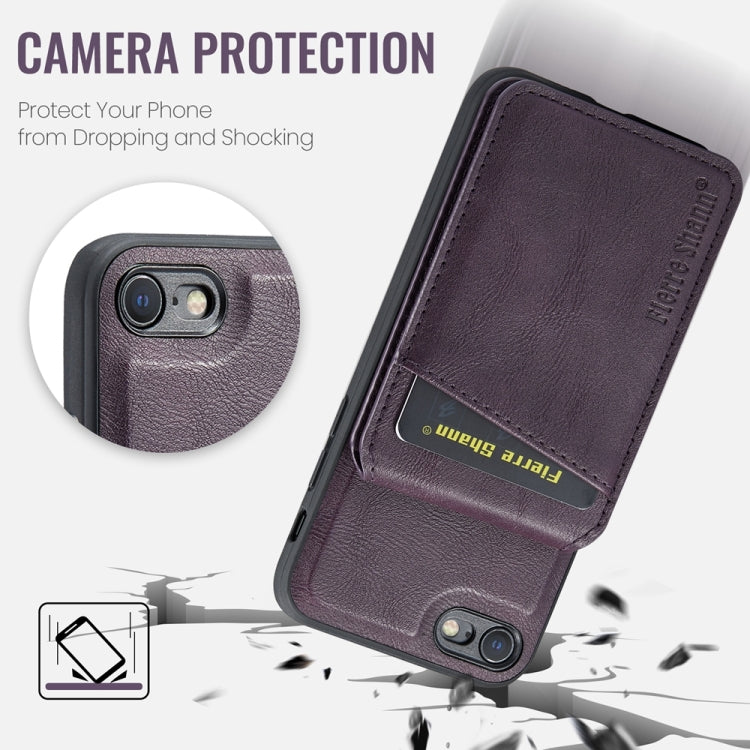 For iPhone SE 2022 / SE 2020 / 8 / 7 Fierre Shann Cowhide Vertical Flip Magnetic Card Holder Phone Case(Purple) - iPhone SE 2022 / 2020 / 8 / 7 Cases by FIERRE SHANN | Online Shopping UK | buy2fix