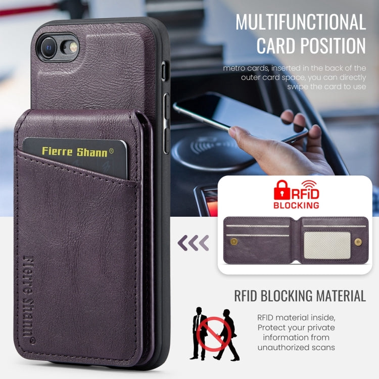 For iPhone SE 2022 / SE 2020 / 8 / 7 Fierre Shann Cowhide Vertical Flip Magnetic Card Holder Phone Case(Purple) - iPhone SE 2022 / 2020 / 8 / 7 Cases by FIERRE SHANN | Online Shopping UK | buy2fix