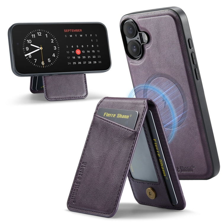 For iPhone 16 Plus Fierre Shann Cowhide Vertical Flip Magnetic Card Holder Phone Case(Purple) - iPhone 16 Plus Cases by FIERRE SHANN | Online Shopping UK | buy2fix
