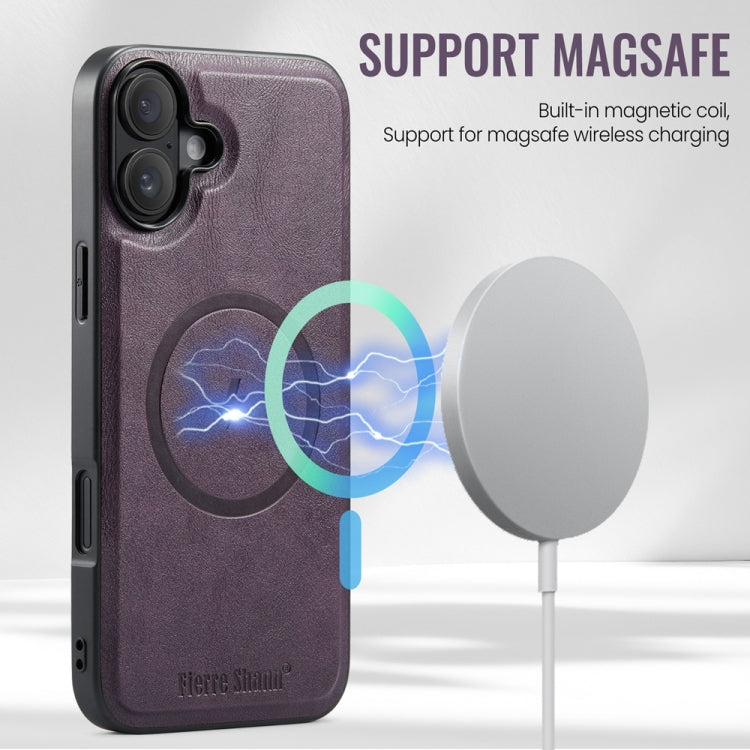 For iPhone 16 Plus Fierre Shann Cowhide Vertical Flip Magnetic Card Holder Phone Case(Purple) - iPhone 16 Plus Cases by FIERRE SHANN | Online Shopping UK | buy2fix
