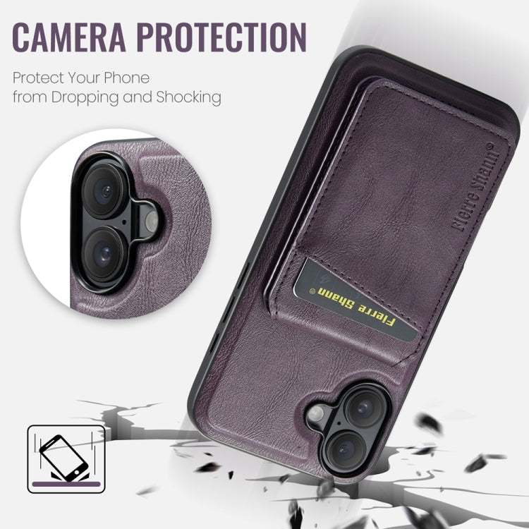 For iPhone 16 Plus Fierre Shann Cowhide Vertical Flip Magnetic Card Holder Phone Case(Purple) - iPhone 16 Plus Cases by FIERRE SHANN | Online Shopping UK | buy2fix