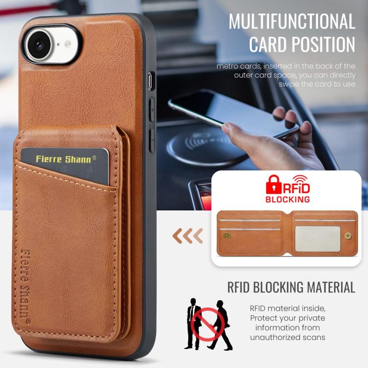 For iPhone 16e Fierre Shann Cowhide Vertical Flip Magnetic Card Holder Phone Case(Brown) - iPhone 16e Cases by FIERRE SHANN | Online Shopping UK | buy2fix