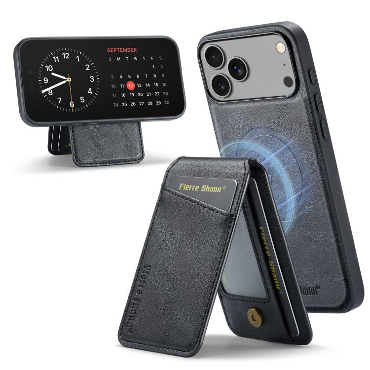 For iPhone 17 Pro Max Fierre Shann Cowhide Vertical Flip Magnetic Card Holder Phone Case(Black) - iPhone 17 Pro Max Cases by FIERRE SHANN | Online Shopping UK | buy2fix