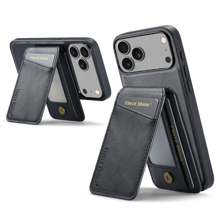 For iPhone 17 Pro Max Fierre Shann Cowhide Vertical Flip Magnetic Card Holder Phone Case(Black) - iPhone 17 Pro Max Cases by FIERRE SHANN | Online Shopping UK | buy2fix