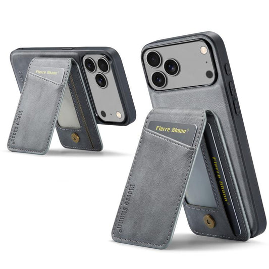 For iPhone 17 Pro Max Fierre Shann Cowhide Vertical Flip Magnetic Card Holder Phone Case(Grey) - iPhone 17 Pro Max Cases by FIERRE SHANN | Online Shopping UK | buy2fix