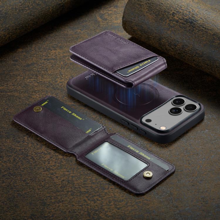 For iPhone 17 Pro Max Fierre Shann Cowhide Vertical Flip Magnetic Card Holder Phone Case(Purple) - iPhone 17 Pro Max Cases by FIERRE SHANN | Online Shopping UK | buy2fix