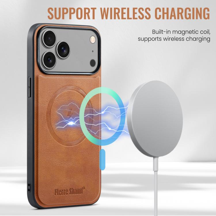 For iPhone 17 Pro Fierre Shann Cowhide Vertical Flip Magnetic Card Holder Phone Case(Brown) - iPhone 17 Pro Cases by FIERRE SHANN | Online Shopping UK | buy2fix