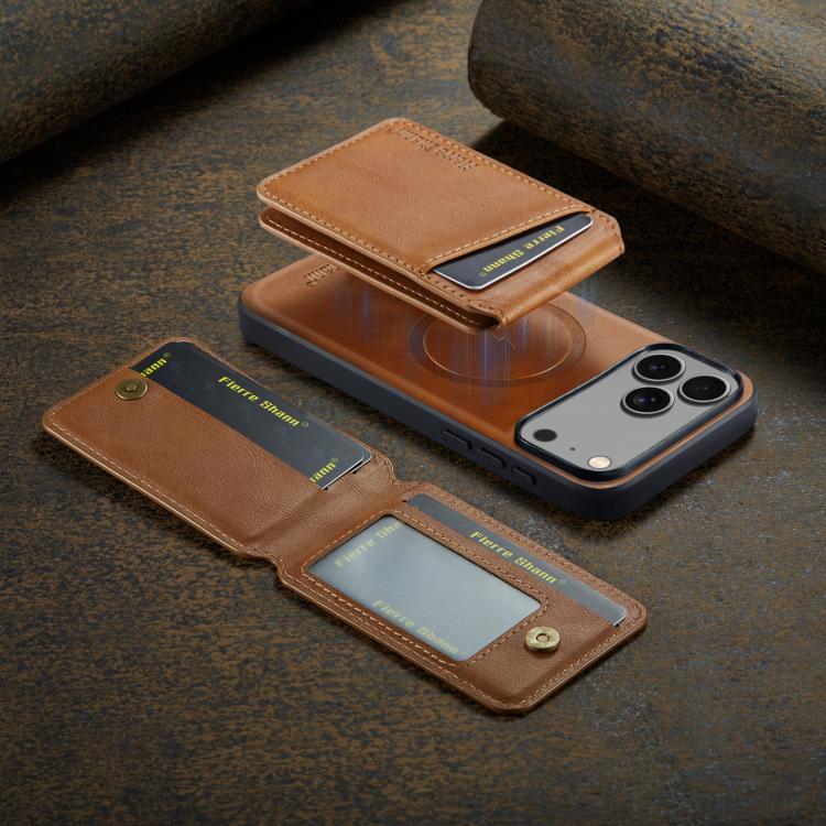 For iPhone 17 Pro Fierre Shann Cowhide Vertical Flip Magnetic Card Holder Phone Case(Brown) - iPhone 17 Pro Cases by FIERRE SHANN | Online Shopping UK | buy2fix