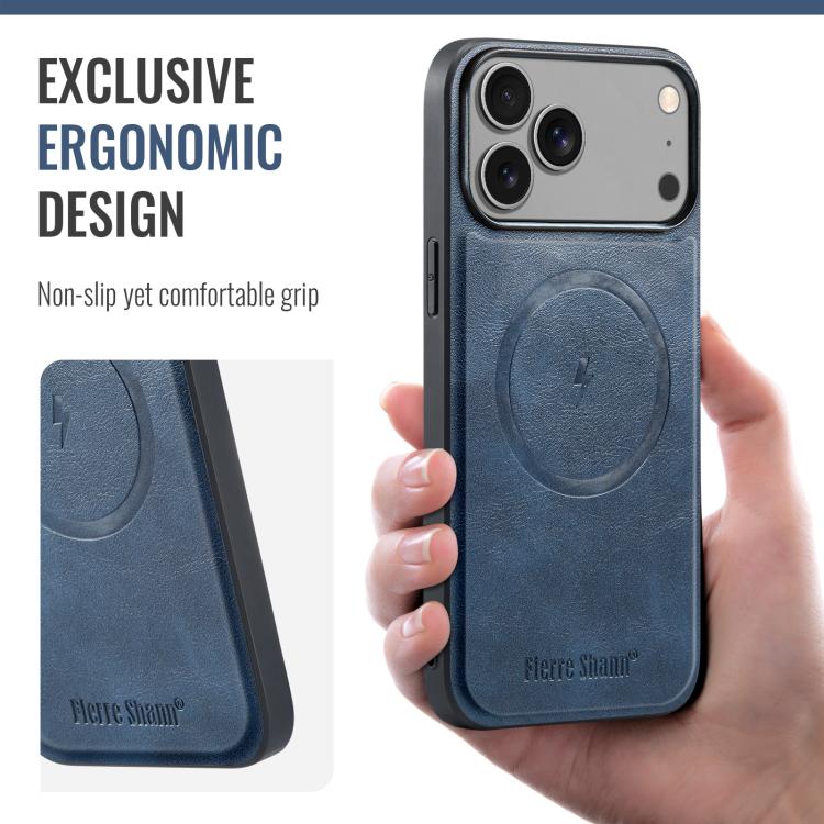 For iPhone 17 Pro Fierre Shann Cowhide Vertical Flip Magnetic Card Holder Phone Case(Blue) - iPhone 17 Pro Cases by FIERRE SHANN | Online Shopping UK | buy2fix