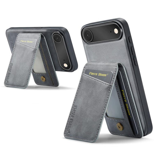 For iPhone 17 Air Fierre Shann Cowhide Vertical Flip Magnetic Card Holder Phone Case(Grey) - iPhone 17 Air Cases by FIERRE SHANN | Online Shopping UK | buy2fix
