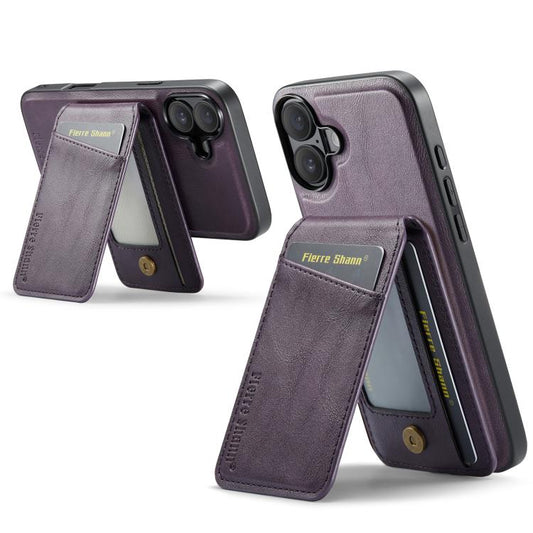 For iPhone 17 Fierre Shann Cowhide Vertical Flip Magnetic Card Holder Phone Case(Purple) - iPhone 17 Cases by FIERRE SHANN | Online Shopping UK | buy2fix