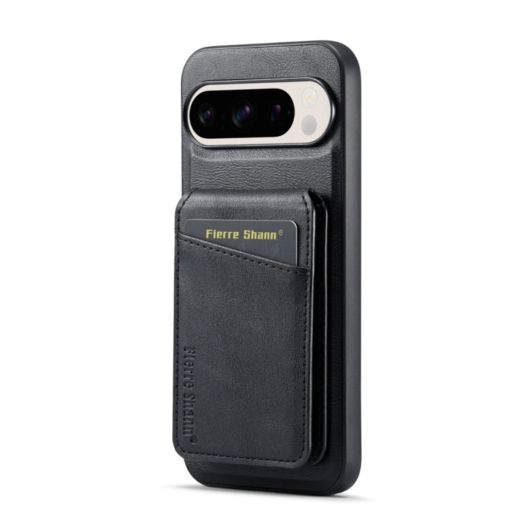For Google Pixel 9 Pro Fierre Shann Cowhide Vertical Flip Magnetic Card Holder Phone Case(Black) - Google Cases by FIERRE SHANN | Online Shopping UK | buy2fix