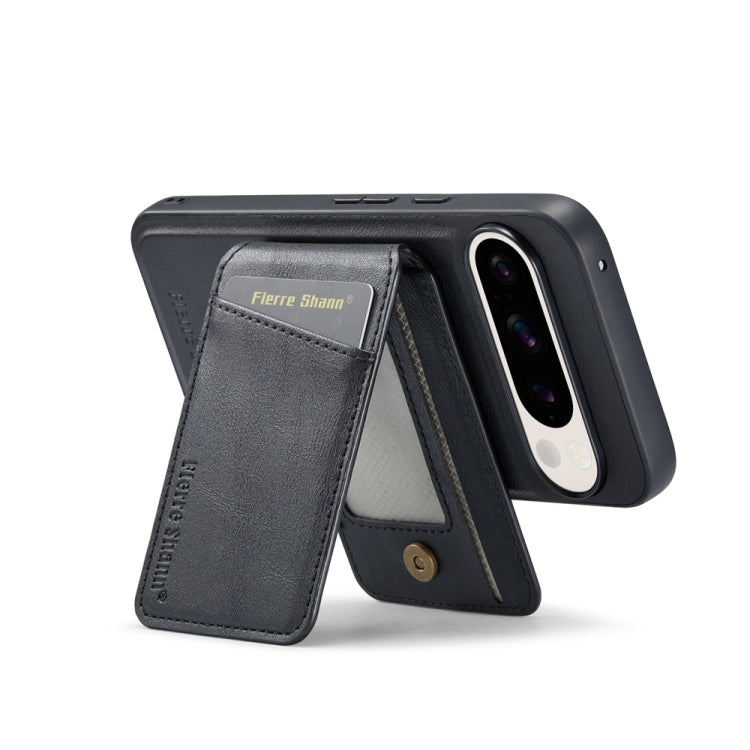 For Google Pixel 9 Pro Fierre Shann Cowhide Vertical Flip Magnetic Card Holder Phone Case(Black) - Google Cases by FIERRE SHANN | Online Shopping UK | buy2fix