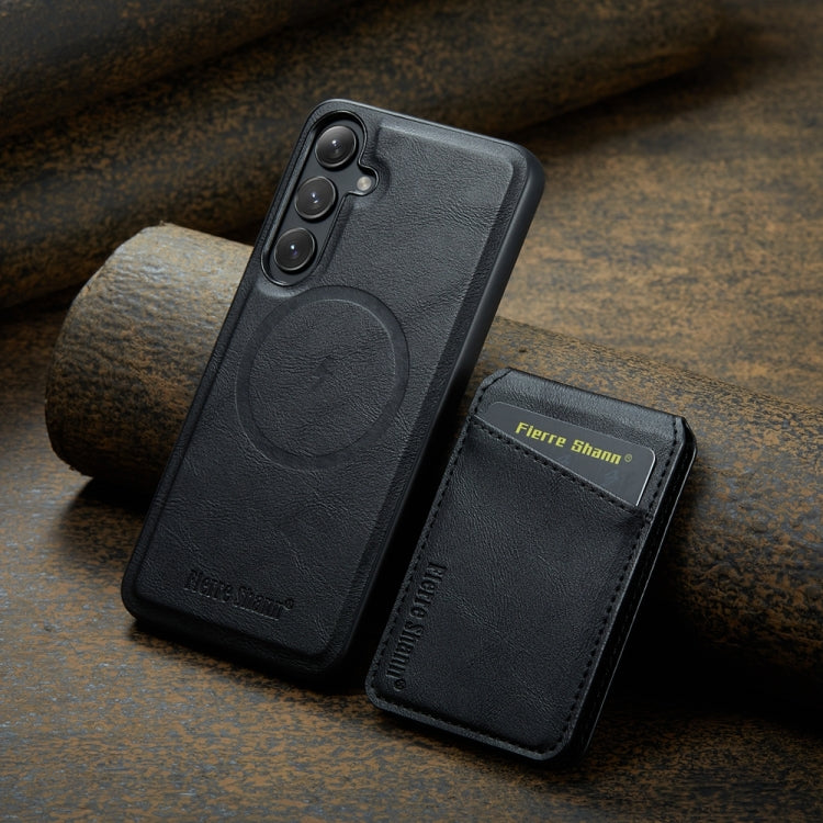 For Samsung Galaxy S24+ 5G Fierre Shann Cowhide Vertical Flip Magnetic Card Holder Phone Case(Black) - Galaxy S24+ 5G Cases by FIERRE SHANN | Online Shopping UK | buy2fix